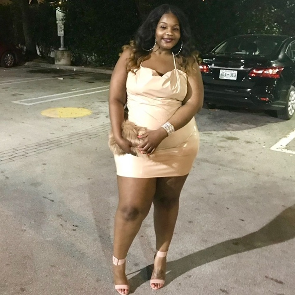 Sexy, tan faux leather bodycon dress